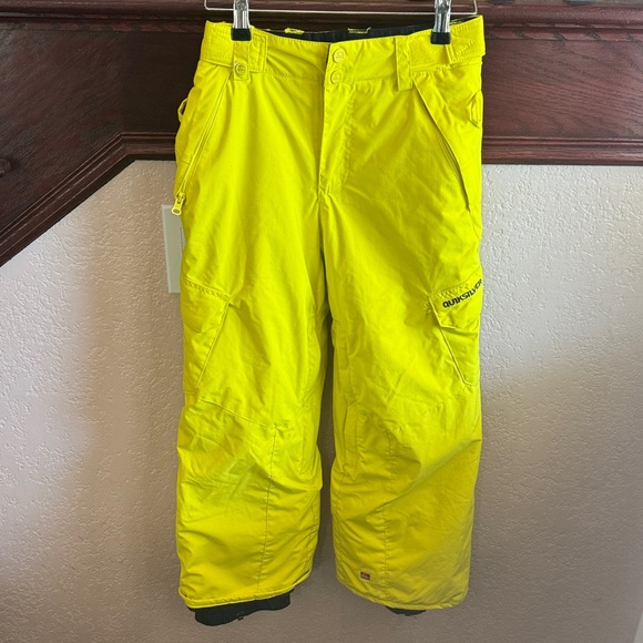 Quicksilver Youth Size 10 Neon Yellow Snow Pants for Skiing Snowboarding Winter - Picture 1 of 8